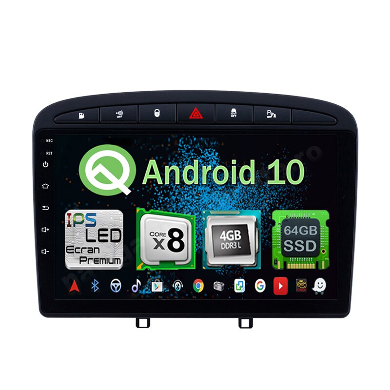Navigatie Carplay Android 10 Peugeot 308 Octa Core 6GB Ram 128GB SSD Ecran 9 inch NAVD-US9057