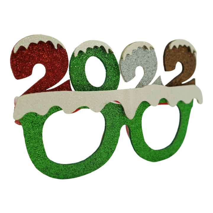 Ochelari petrecere de Revelion, 2022, Verde, din Plastic si Poliester, Flippy