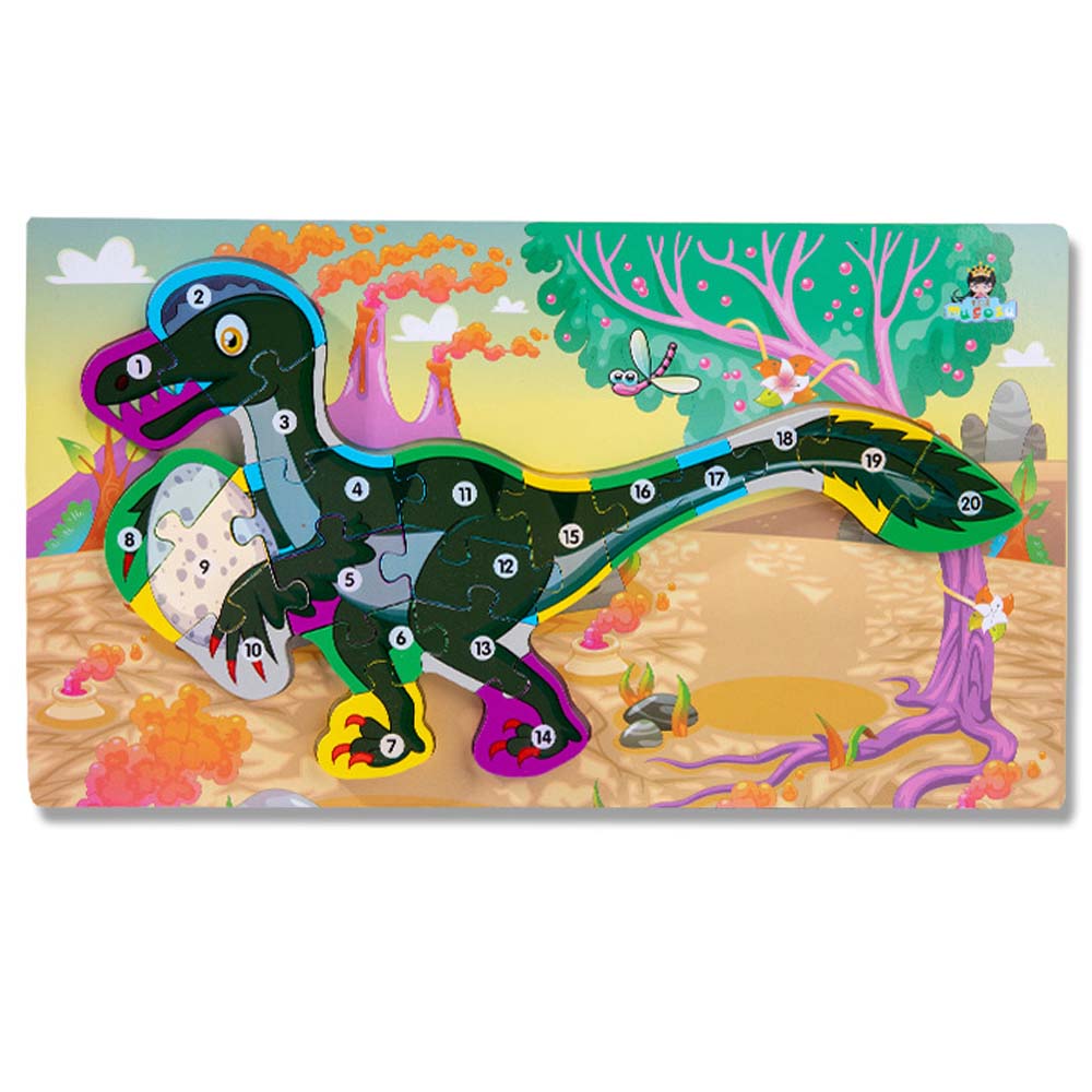 Joc Educativ, Puzzle 3D din lemn incastru – Prehistoric Dinosaurs cu cifre, 20 piese, WD9553-G RCO®