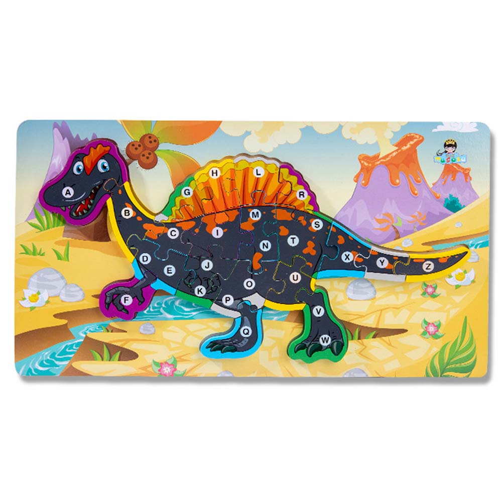 Joc Educativ, Puzzle 3D din lemn incastru – Prehistoric Dinosaurs cu litere, 20 piese, WD9553-H RCO®