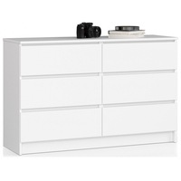 Comoda AKORD K120 Alba cu 6 Sertare 120x40x77 cm, Material PAL Laminat, Tip de Mobilier de Podea, Blocare Sertare, Ideal pentru Living, Design Modern, Functional si Estetic, Solutie Practica de Depozitare
