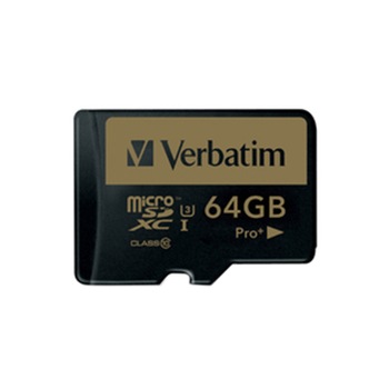 Card de memorie Verbatim MicroSDXC PRO+ , 64GB, Class 10 + Adaptor Card de memorie Verbatim MicroSDXC PRO+ , 64GB, Class 10 + Adaptor