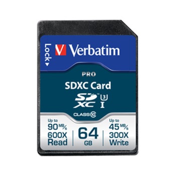 Card de memorie Verbatim PRO SDXC, 64GB, Class 10 Card de memorie Verbatim PRO SDXC, 64GB, Class 10