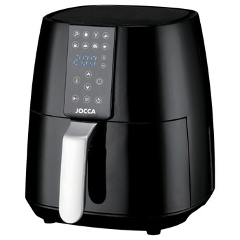 Friteuza Air Fryer Digitala Jocca, 1350 W, Maner rece la atingere, Protectie supraincalzire, Antiderapant, Negru Friteuza Air Fryer Digitala Jocca, 1350 W, Maner rece la atingere, Protectie supraincalzire, Antiderapant, Negru