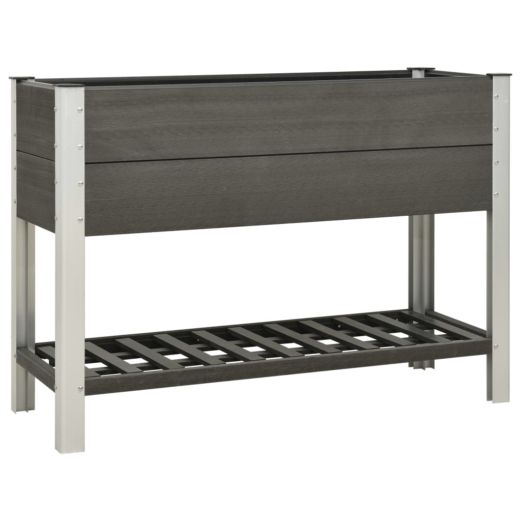 Strat inaltat de gradina cu raft, gri, 125x50x90 cm, WPC