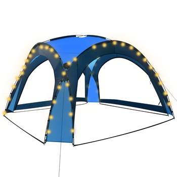 Pavilion cort de petrecere cu LED si 4 pereti laterali vidaXL, Tesatura, 360 x 360 x 230 cm, Albastru Pavilion cort de petrecere cu LED si 4 pereti laterali vidaXL, Tesatura, 360 x 360 x 230 cm, Albastru