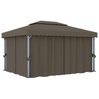 Pavilion cu perdea vidaXL, Aluminiu, 400 x 300 cm, Taupe Pavilion cu perdea vidaXL, Aluminiu, 400 x 300 cm, Taupe