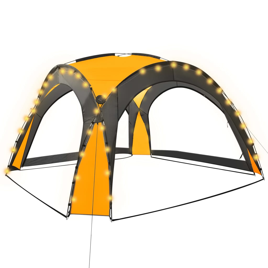 Pavilion cort de petrecere cu LED si 4 pereti laterali vidaXL, Tesatura, 360 x 360 x 230 cm, Galben