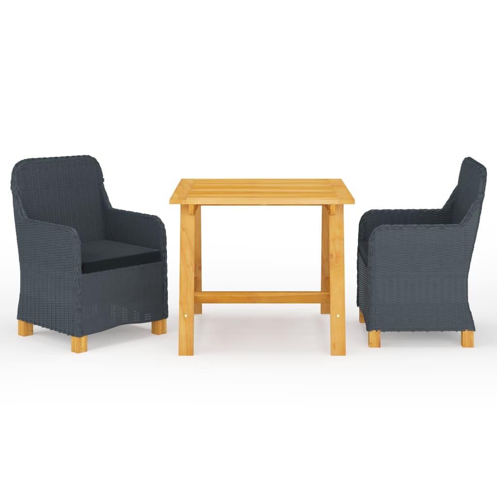 Set de masa pentru gradina, 3 piese, gri inchis