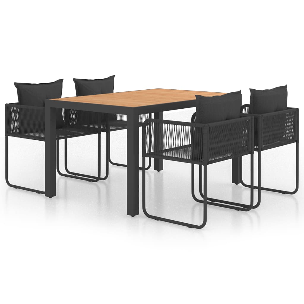Set masa de gradina cu 4 scaune si 4 perne de spatar, vidaXL, PVC, 150 x 90 x 74 cm, Negru