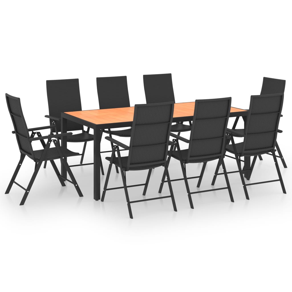 Set mobilier de gradina, 9 piese, negru si maro