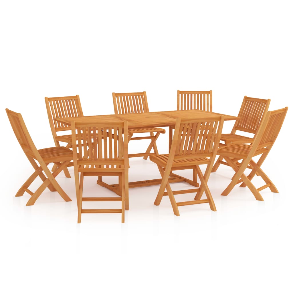 Set mobilier gradina 9 piese masa dreptunghiulara si scaune pliabile, vidaXL, Lemn de tec esenta tare, 180 x 90 x 75 cm, Maro