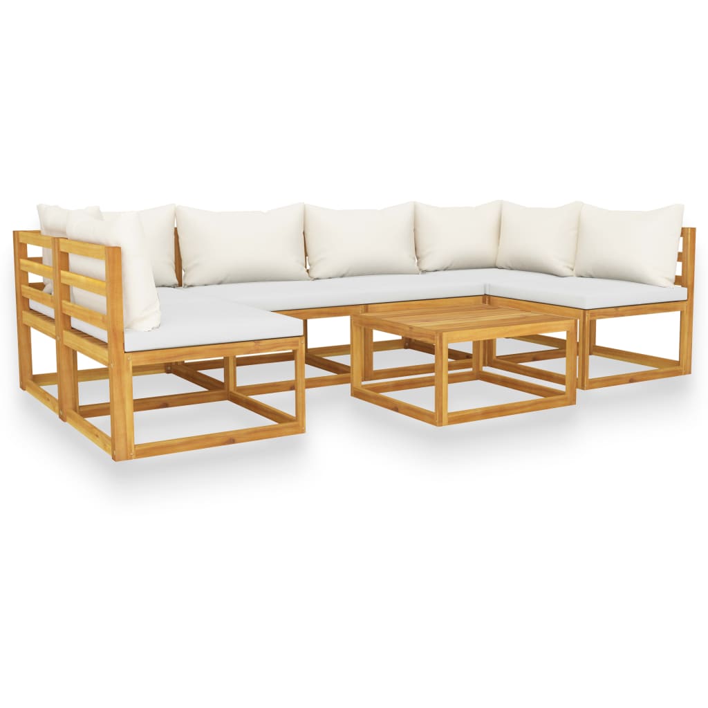 Set mobilier de gradina din 7 piese cu perne vidaXL, Lemn de acacia, Crem