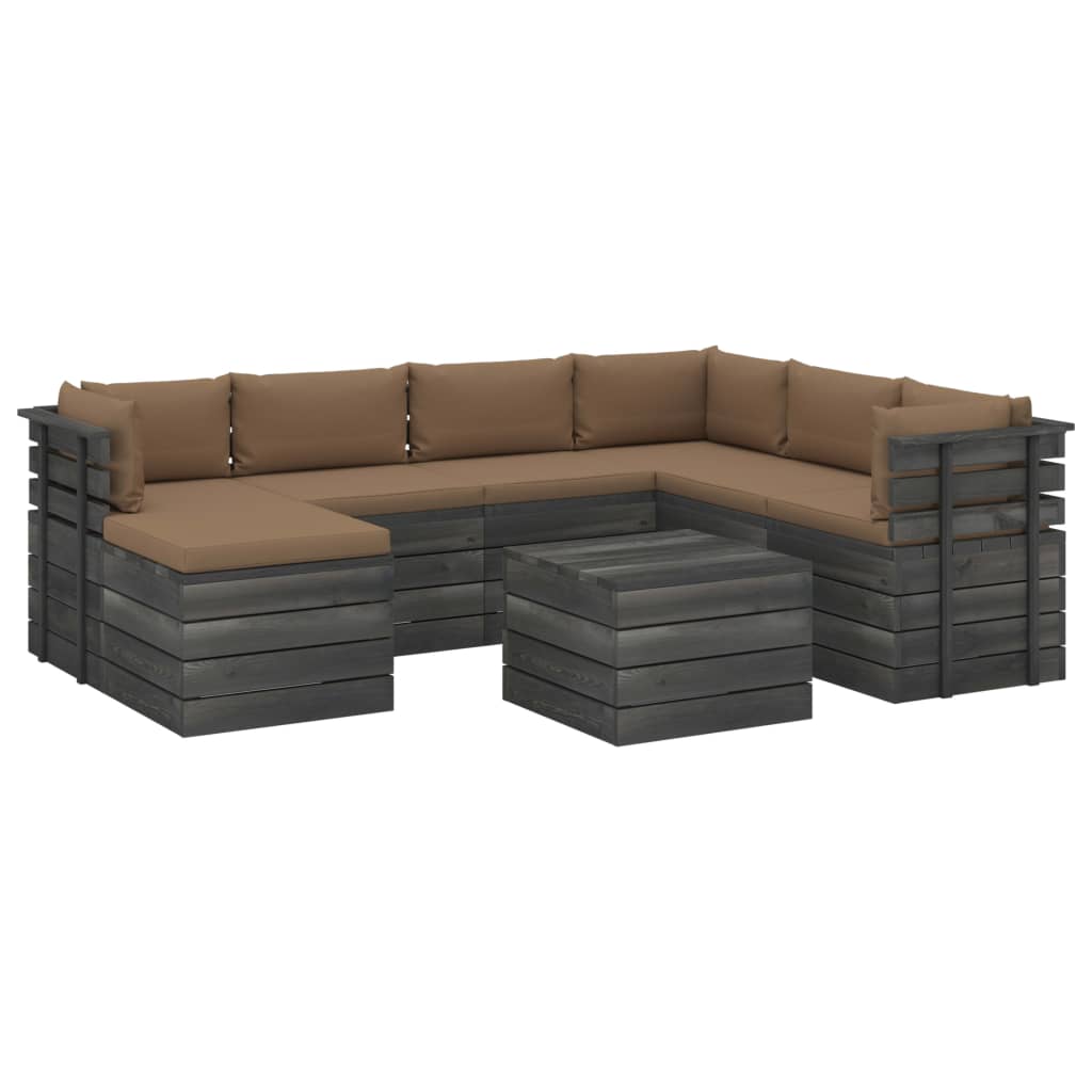 Set mobilier de gradina din paleti cu 6 canapele, 1 taburet cu perne si 1 masa vidaXL, Lemn, Taupe