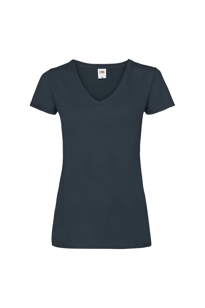 Tricou cu maneca scurta dama Fruit of the Loom, Decolteu in V, Bumbac, Bleumarin inchis
