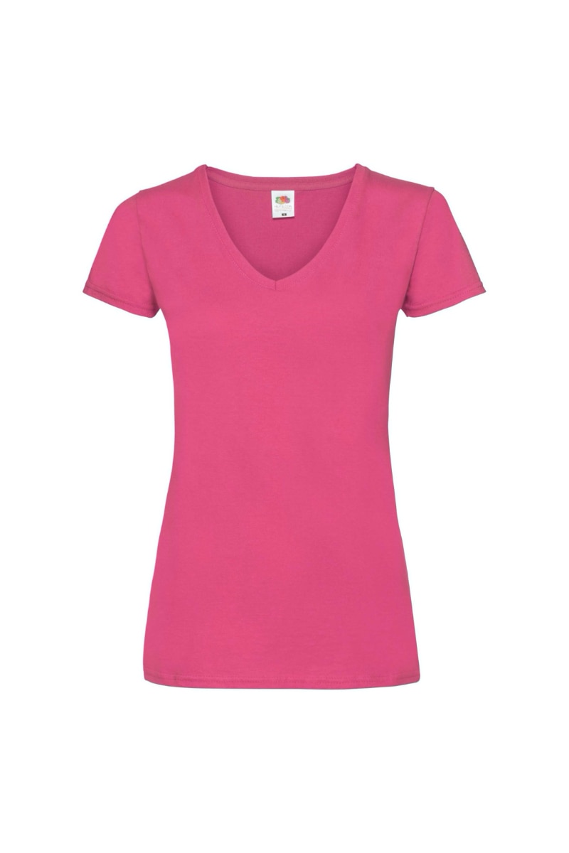 Tricou cu maneca scurta dama Fruit of the Loom, Decolteu in V, Bumbac, Fucsia