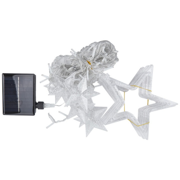 Instalatie cu incarcare solara, LED, Telecomanda, IP65, 3.5 m, Alb cald