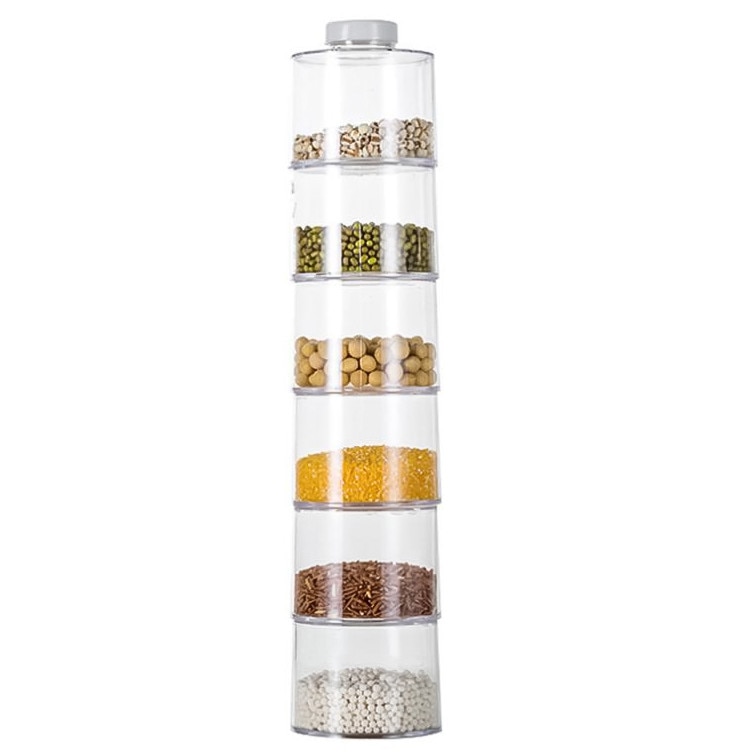 Set 6 recipiente condimente Magic Spice Jar, accesorii incluse, transparente, practice, suport rotativ, usor de organizat, 8 cm , alb, Doty