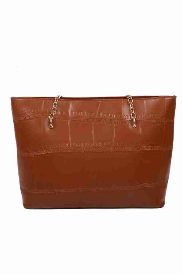 Geanta de dama Marleen maro deschis din piele ecologica si barete metalice, 36 x 24 x 9 cm