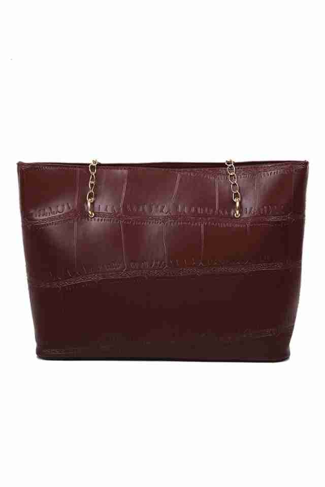 Geanta de dama Marleen maro inchis din piele ecologica si barete metalice, 36 x 24 x 9 cm