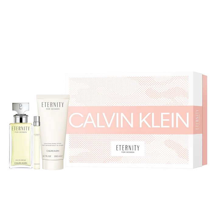 Set Calvin Klein, Eternity, Apa de parfum 100 ml si 10 ml, Lotiune de corp Luxurious 200 ml, 3 bucati