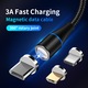 Cablu de incarcare rapida si transfer de date 7pini, 3A magnetic RiKbo® 3 in 1 tip Lightning, Type-C, micro-USB rotatie 360 grade, Lungime 1 metru Rosu