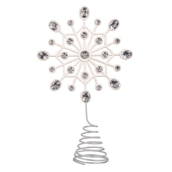 Varf de Brad, New Line, Model in Forma de Fulg de Nea cu Pietre, Sclipitor, 27 cm, Alb Varf de Brad, New Line, Model in Forma de Fulg de Nea cu Pietre, Sclipitor, 27 cm, Alb