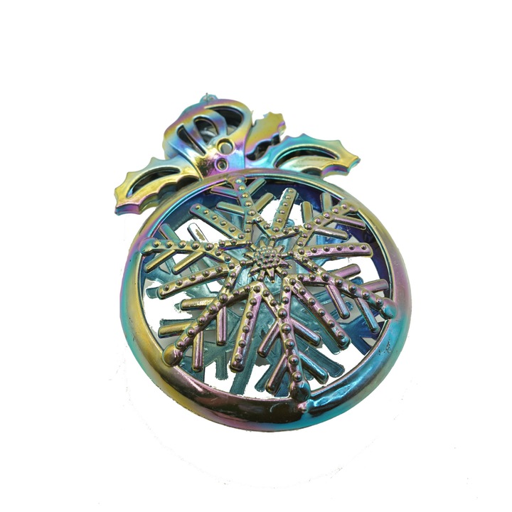 Ornament brad de Craciun, Iridescent, Rotund, 8 cm x 11 cm, Plastic, Flippy