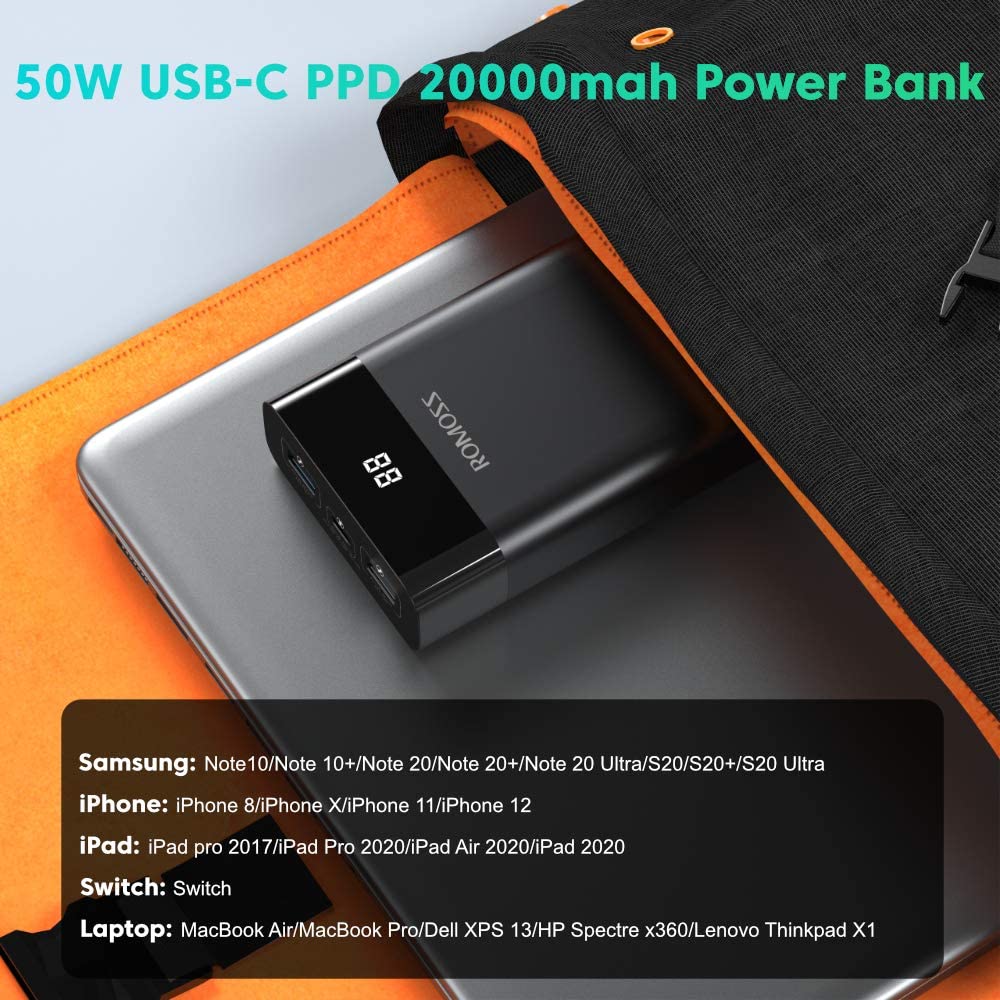 Acumulator extern ROMOSS PPD20, 20000mAh, 50W, afisaj digital LED ...
