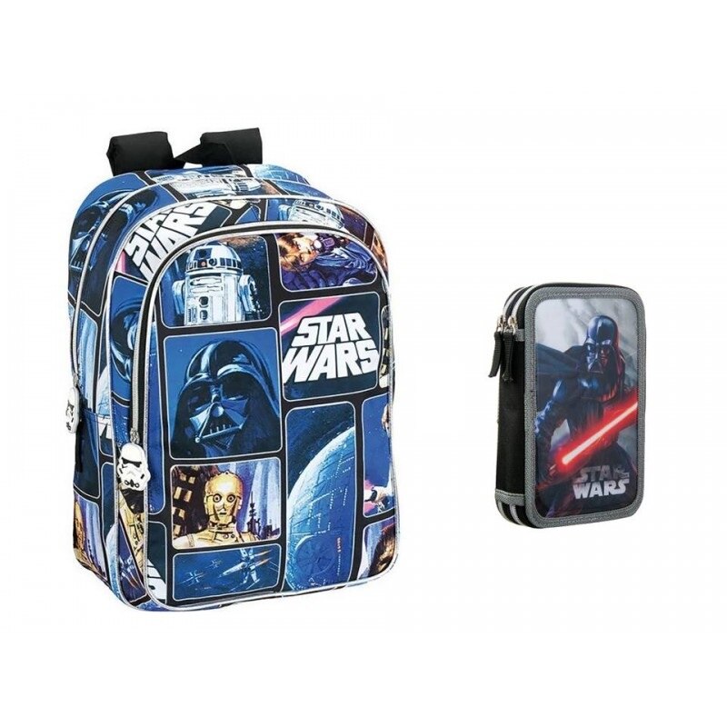 Ghiozdan pentru scoala si penar echipat cu doua compartimente Star Wars
