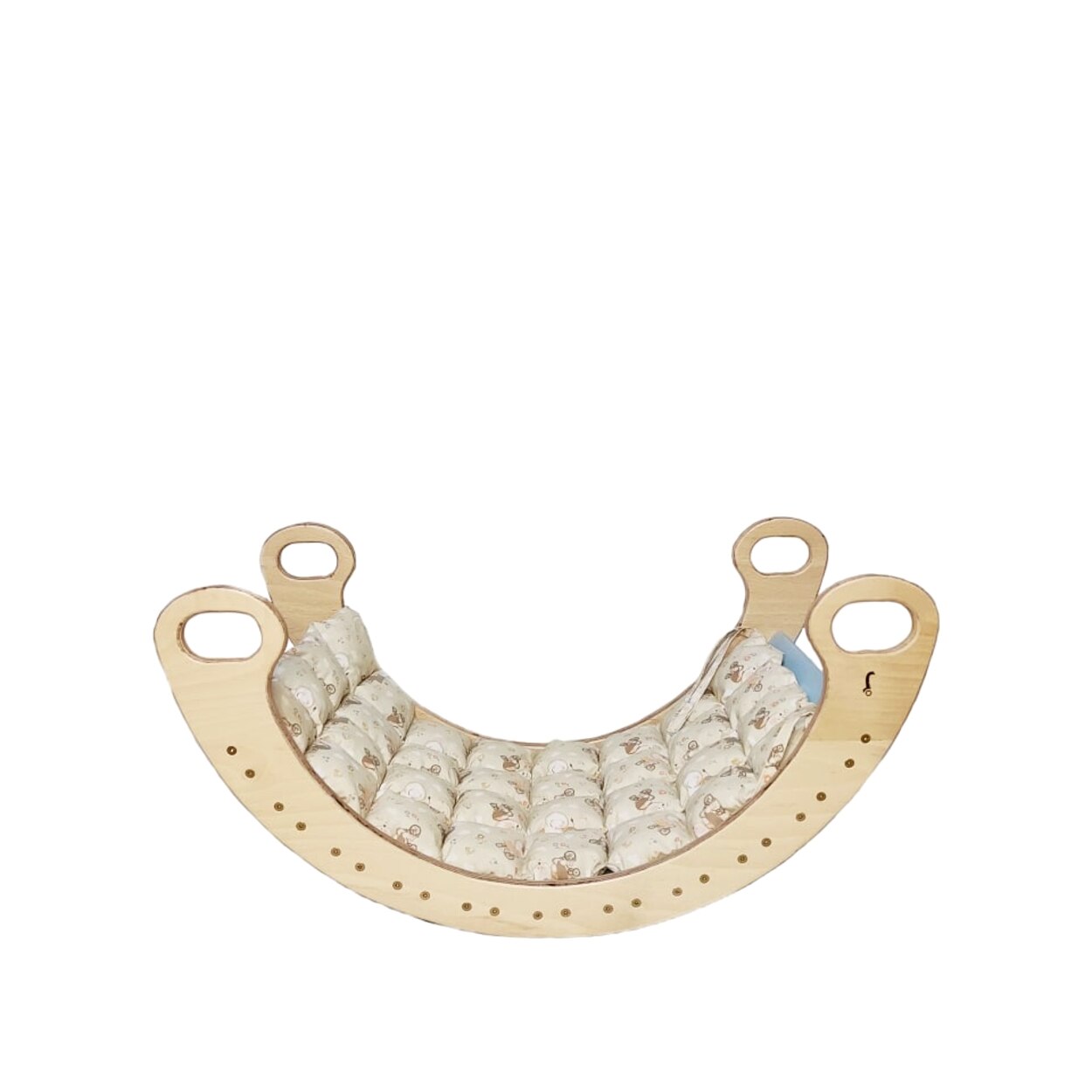 Balansoar Tip Montessori cu Salteluta, Albastru Pastel, lemn/bumbac, 40x75x37 cm