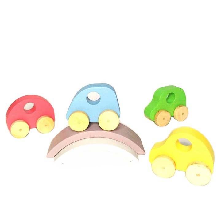 Set 4 Masinute, Lemn, Multicolor