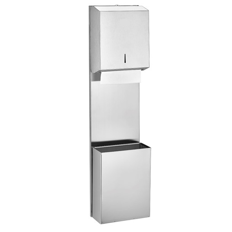 Set montaj perete inox cu dispenser de servetele tip Z si cos gunoi 9 litri