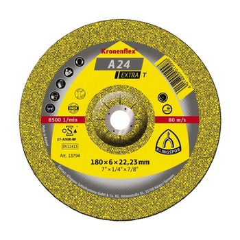 Disc slefuire metal A24 Extra T, 180 x 6 x 22.23 mm, Klingspor Disc slefuire metal A24 Extra T, 180 x 6 x 22.23 mm, Klingspor