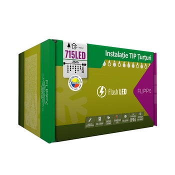 Instalatie Craciun, 25 m, 715 Led-uri ,Franjuri, Multicolor, Flash, Transformator, Interconectabila, Prelungitor 3 m inclus, Fir Transparent, Flippy Instalatie Craciun, 25 m, 715 Led-uri ,Franjuri, Multicolor, Flash, Transformator, Interconectabila, Prelungitor 3 m inclus, Fir Transparent, Flippy
