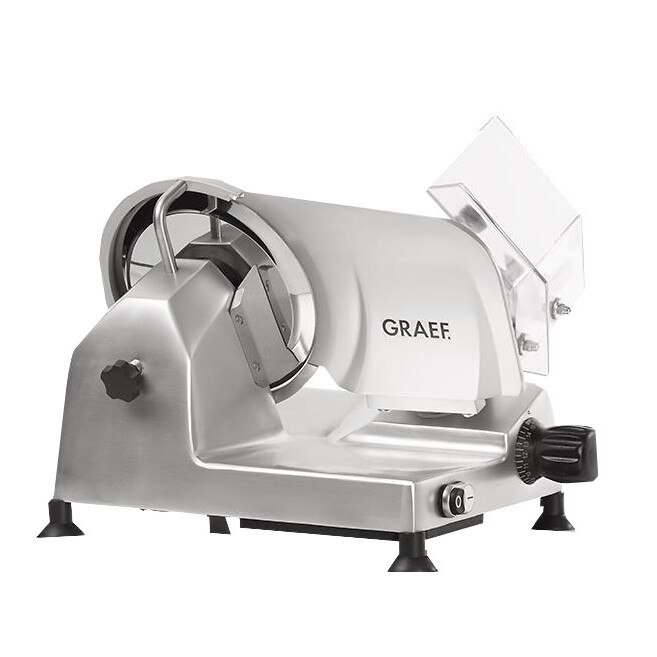 Feliator profesional alimente Graef, Solido 220, lama din otel inoxidabil 220 mm, grosime feliere reglabila 0-12 , motor puternic, silentios, argintiu
