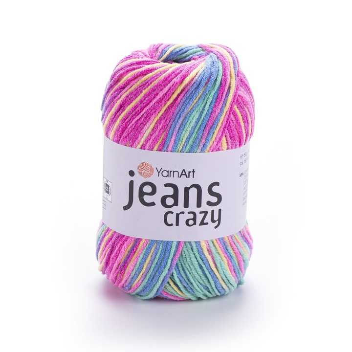 Fir Textil Yarn Art Jeans Crazy 7205, pentru crosetat si tricotat, bumbac, multicolor, 160 m