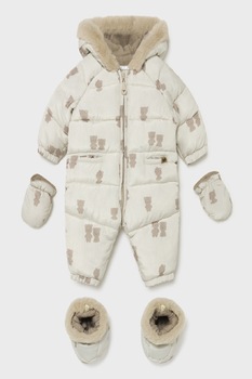 Mayoral, Salopeta cu vatelina si gluga, Crem/Maro, 55 CM Mayoral, Salopeta cu vatelina si gluga, Crem/Maro, 55 CM