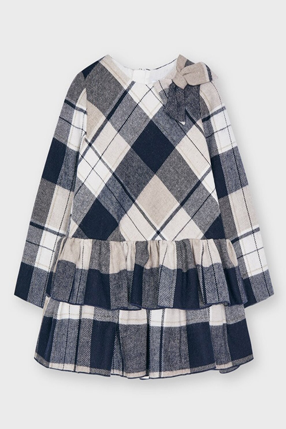 Mayoral, Rochie scurta evazata din amestec de lana cu model in carouri, Negru/alb/maro bronz