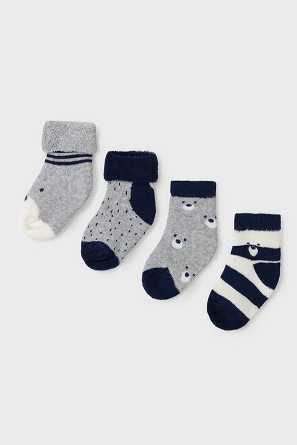 Mayoral, Set de sosete din amestec de bumbac cu model - 4 perechi, Gri melange/Bleumarin