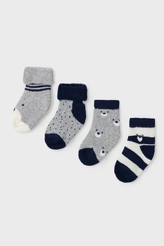 Mayoral, Set de sosete din amestec de bumbac cu model - 4 perechi, Gri melange/Bleumarin Mayoral, Set de sosete din amestec de bumbac cu model - 4 perechi, Gri melange/Bleumarin