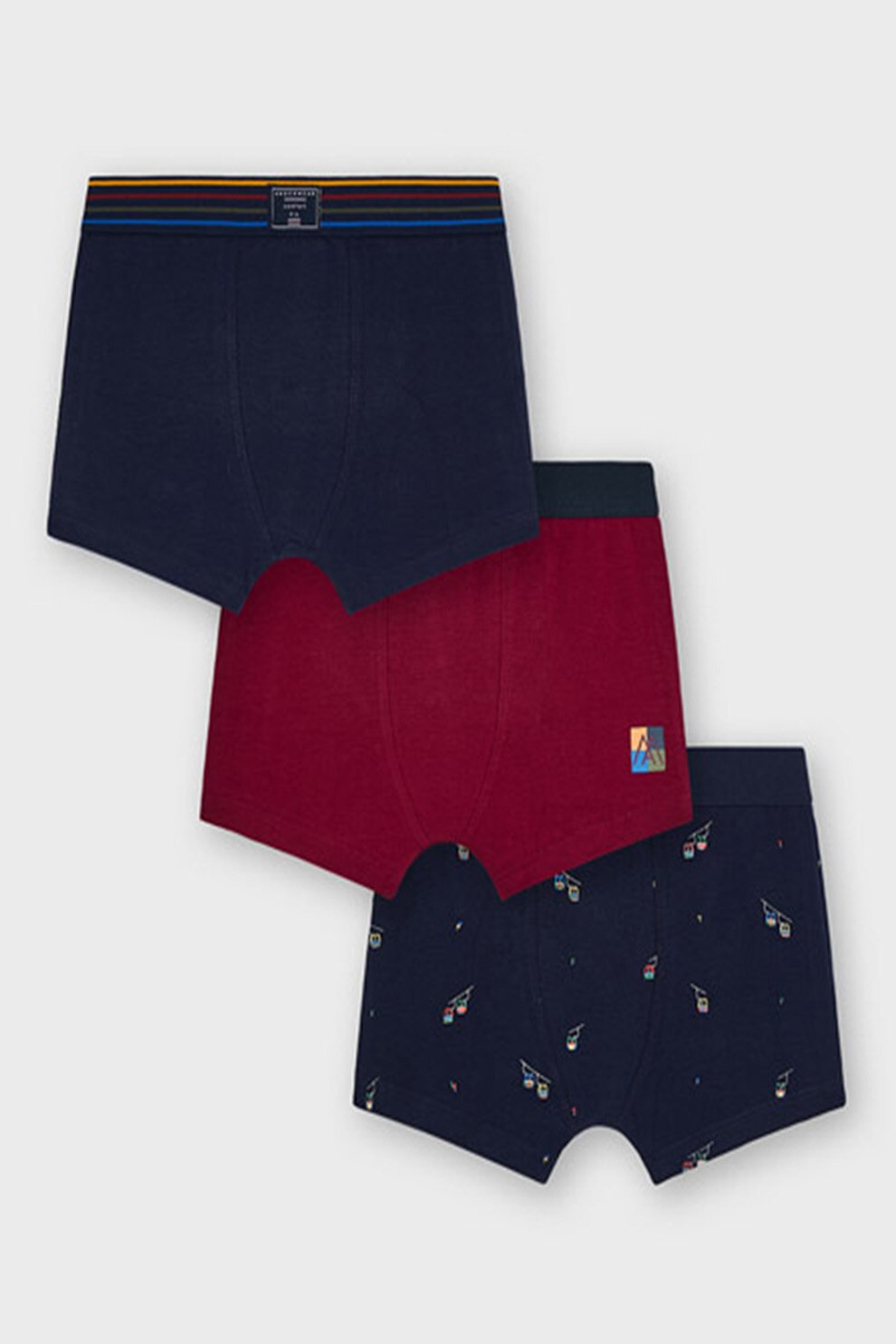 Mayoral, Set de boxeri din amestec de bumbac - 3 perechi, Bleumarin/Rosu inchis