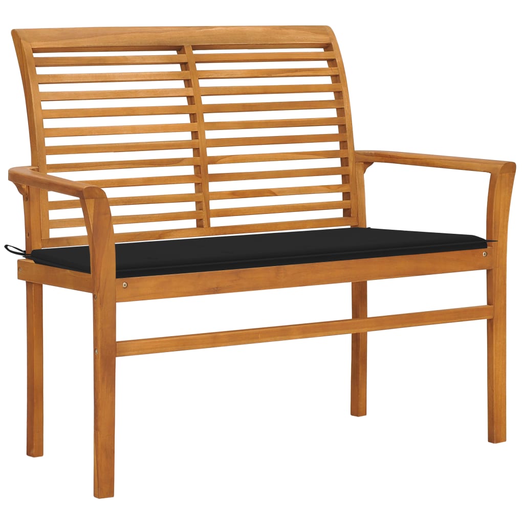 Banca de gradina cu perna neagra cu 2 locuri vidaXL, Lemn de tec, 112 x 55 x 94 cm, perna 4 cm, Negru