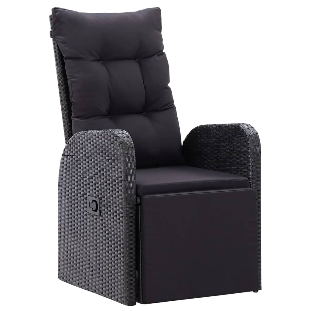 Scaun de gradina rabatabil cu perna, negru, poliratan 46066