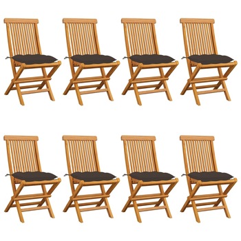 Set Scaune de gradina cu perne gri taupe, 8 buc, lemn masiv de tec 3072940 Set Scaune de gradina cu perne gri taupe, 8 buc, lemn masiv de tec 3072940