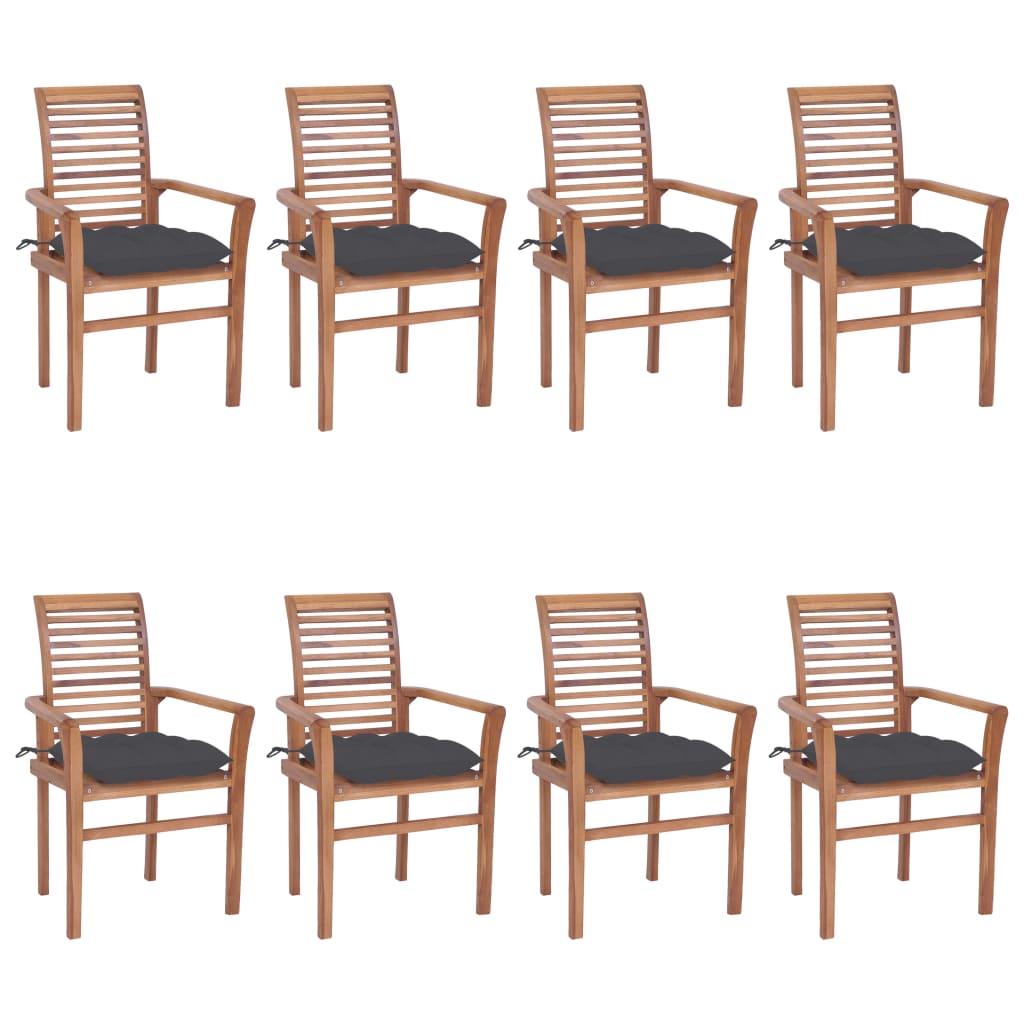 Set de 8 scaune stivuibile din lemn masiv cu perne pentru exterior vidaXL, Lemn, 62 x 56.5 x 94 cm, Maro/Antracit