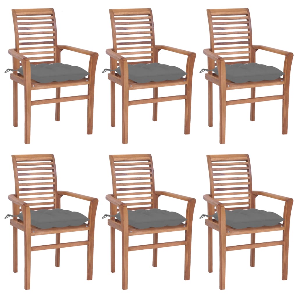 Set Scaune de bucatarie cu perne gri, 6 buc, lemn masiv de tec 3072962