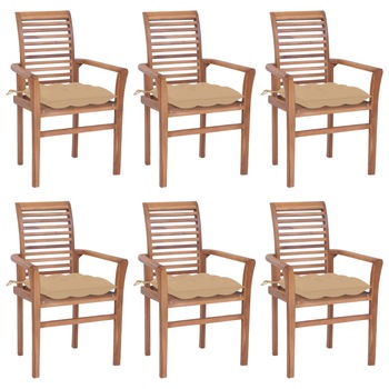 Set Scaune de bucatarie cu perne bej, 6 buc, lemn masiv de tec 3072964 Set Scaune de bucatarie cu perne bej, 6 buc, lemn masiv de tec 3072964