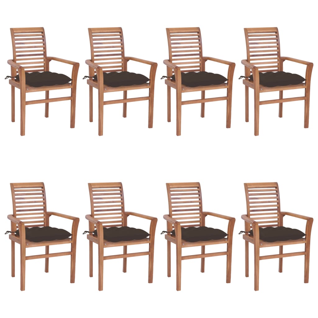 Set de 8 scaune stivuibile din lemn masiv cu perne pentru exterior vidaXL, Lemn, 62 x 56.5 x 94 cm, Maro/Gri taupe