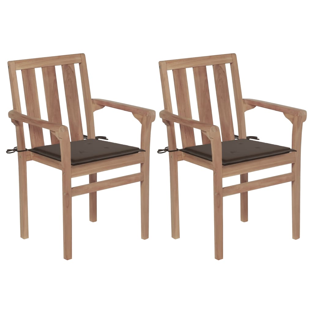 Set de 2 scaune de gradina cu perne, vidaXL, Lemn de tec slefuit - poliester, 58 x 50 x 89 cm, Maro/Gri taupe